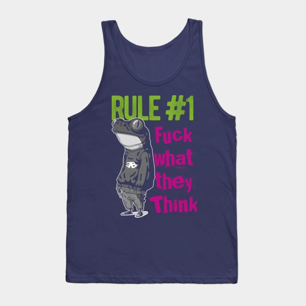 Funny Frog Design with Rule Number One Quote F**K What They Think Tank Top by EddieBalevo